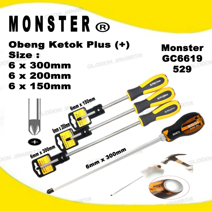 Obeng Plus Magnet Ketok 6mm MONSTER