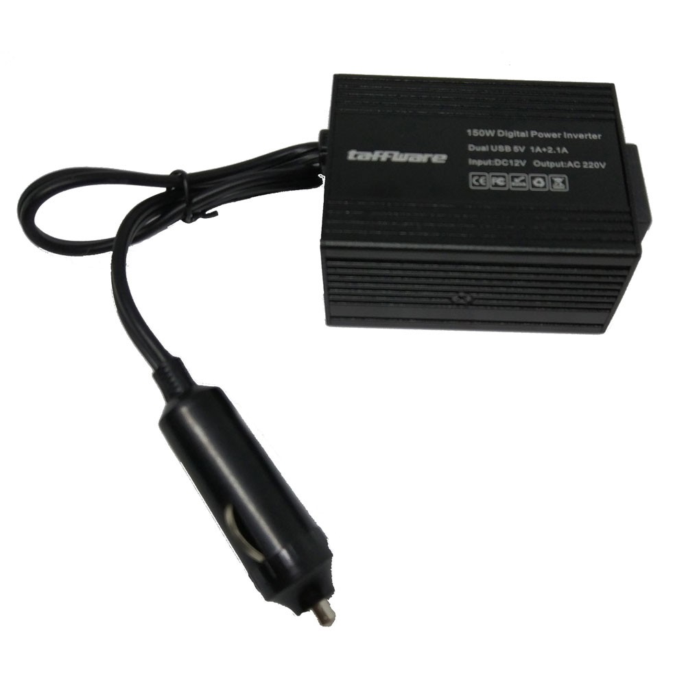 Taffware Power Inverter Mobil dengan 2 USB Port 150W 220V - PI-150W - Black