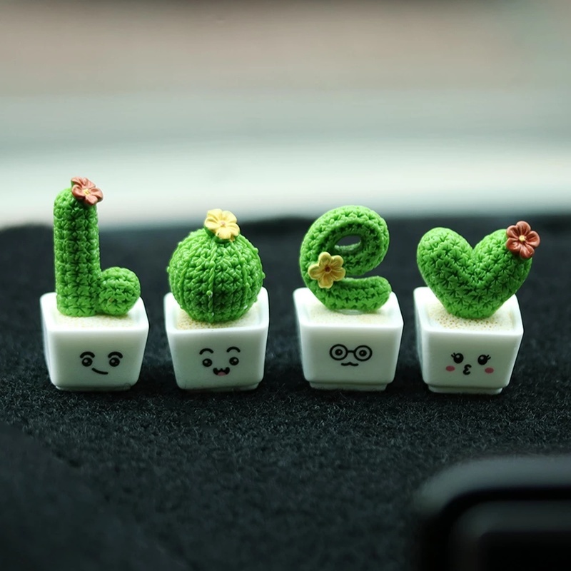 Ornamen Pot Tanaman Kaktus Mini Bahan Resin Untuk Dekorasi Mobil