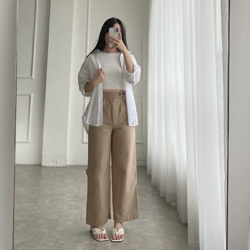 Kulot Linen / Side Button LINEN Pants bahan LINEN fit to L