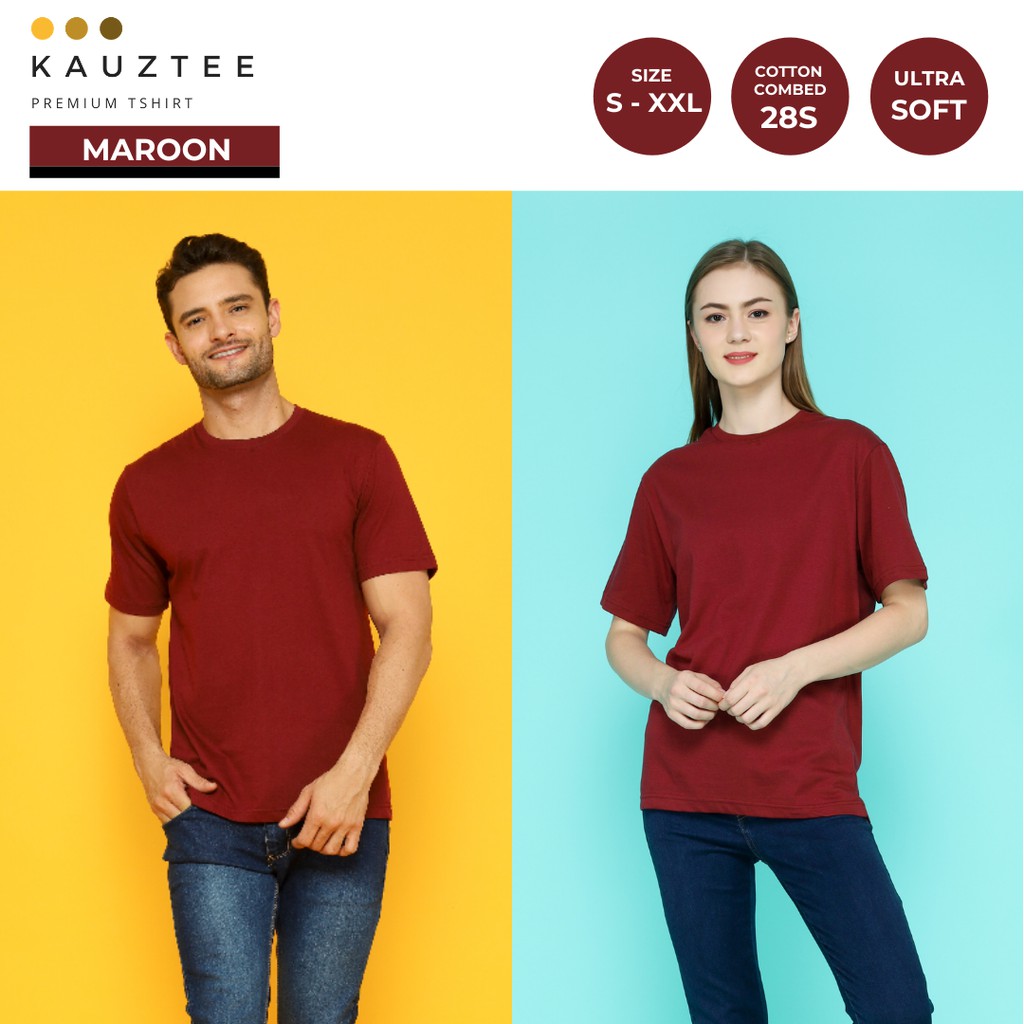 Kaos Tshirt Polos KAUZTEE Premium Tshirt Unisex 100% Cotton Combed 28s - Maroon