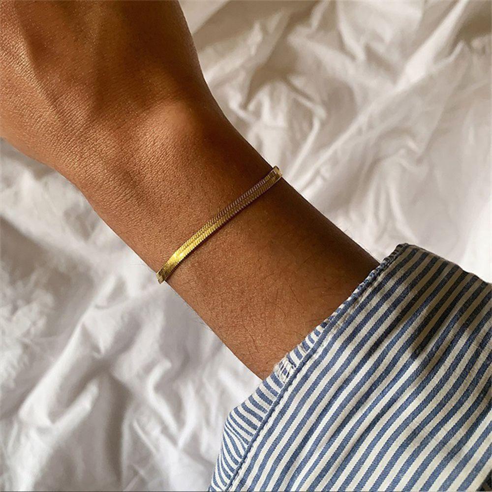 Lily3 /4/5mm Gelang Rantai Ular Klasik Minimalis Perhiasan Hadiah Untuk Wanita Pria Herringbone Link Bracelet