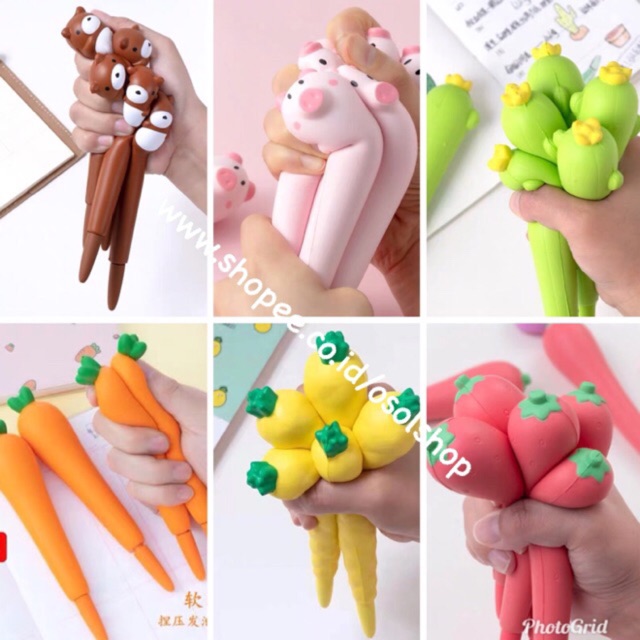 TERMURAH! SATUAN PULPEN SQUISHY gel pen 0.38mm piggy carrot cactus penguin bear pineapple strawberry