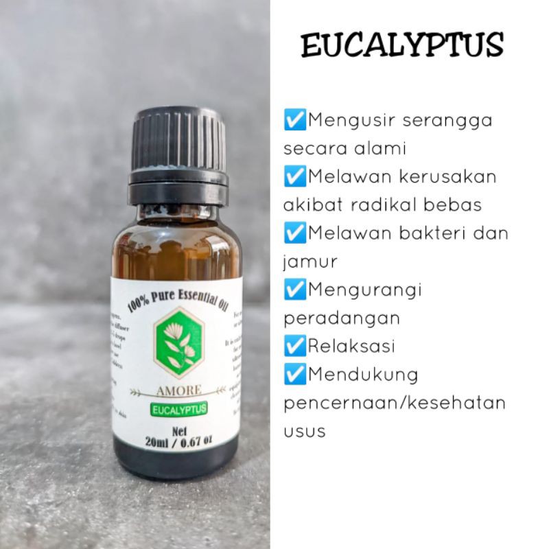 ESSENTIAL OIL PURE 100% UKURAN 20ML 30ML EUCALYPTUS LAVENDER PEPPERMINT LEMONGRASS AROMATERAPI AMORE