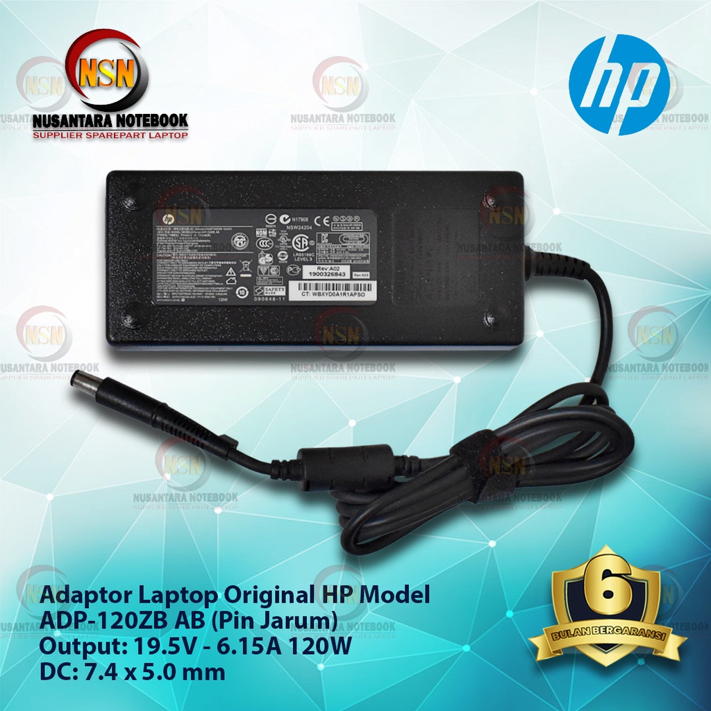 Adaptor Charger Original HP 19.5V 6.15A PIN JARUM 7.4x5.0mm