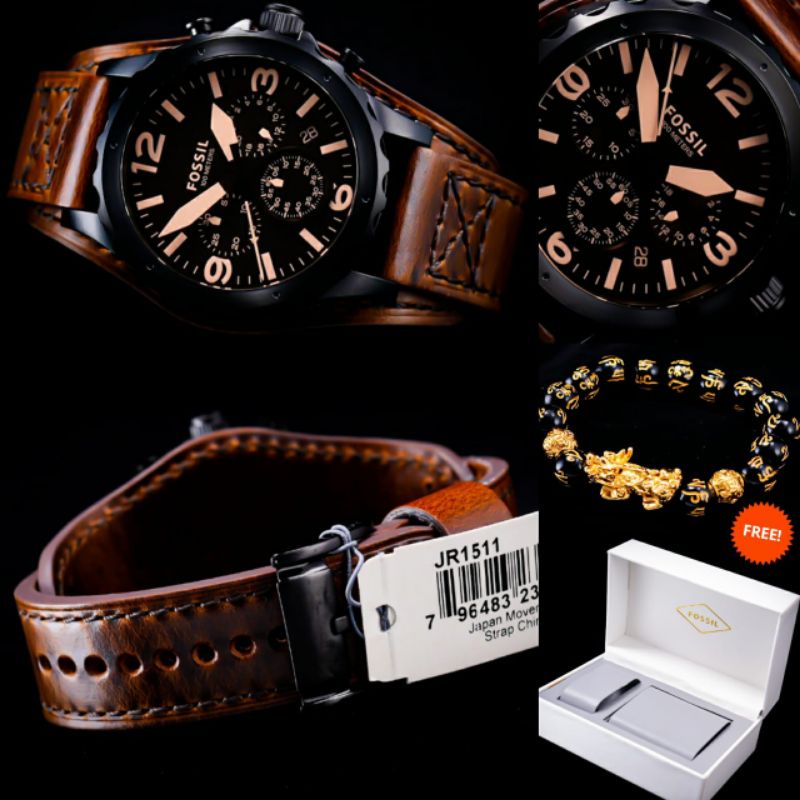 Jam Tangan Pria Merk Fossil Original Type JR-1511/1510 Leathers Free Box
