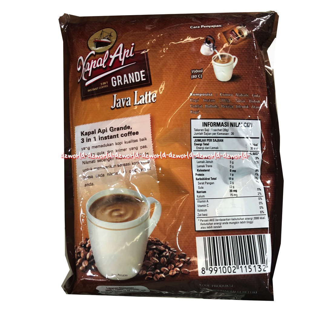 Kapal Api Grande 20sachet Java Latte 3In1 Kopi Instan Gula Jawa Brown Sugar Kapalapi Grandes 20 sachet