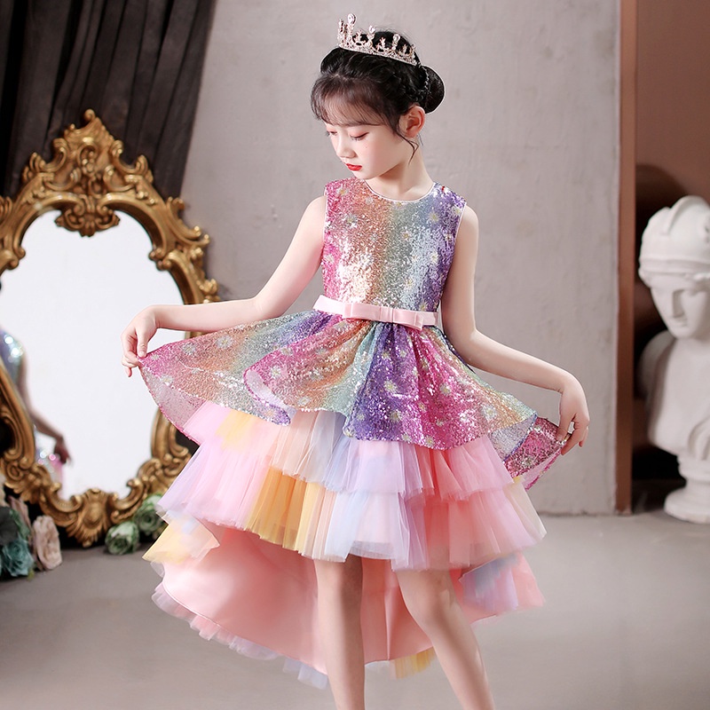 2023NEW Girl Dress Pesta Anak Perempuan Bling Bling Payet Party Gaun pertunjukan panggung senior