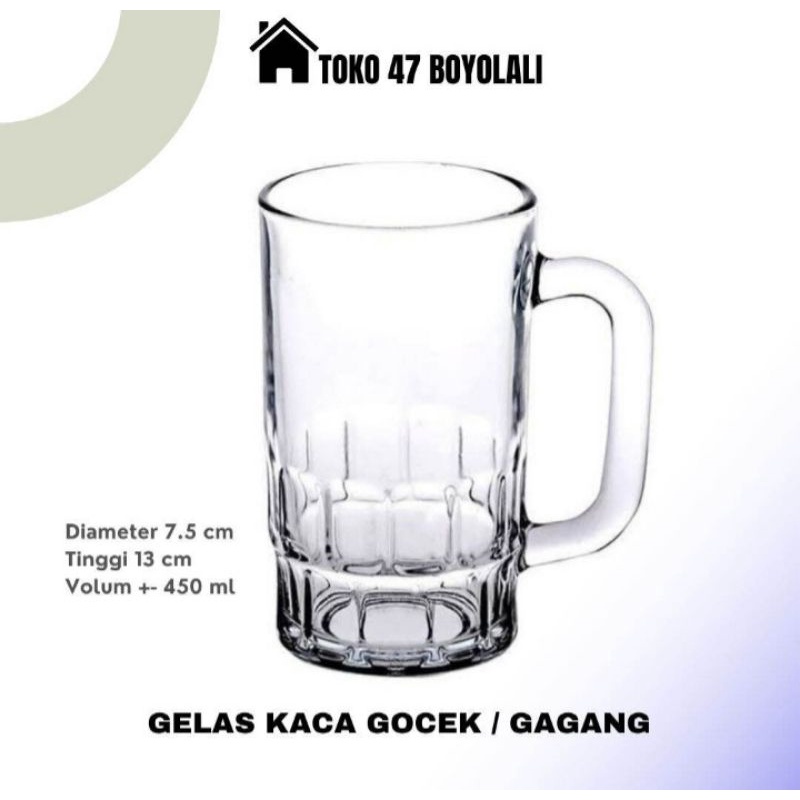 Gelas Gagang Kaca | Gelas Gocek Bening 1 Dus 6 Pcs