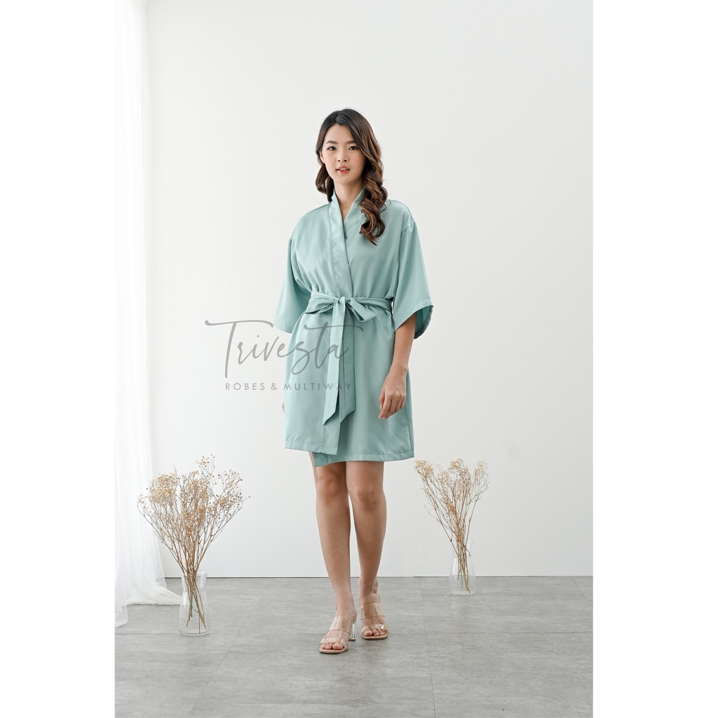 Basic Robe - KIMONO BRIDESMAID SATIN WARNA SAGE GREEN + FREE BORDIR (TULISAN BEBAS BISA NAMA)