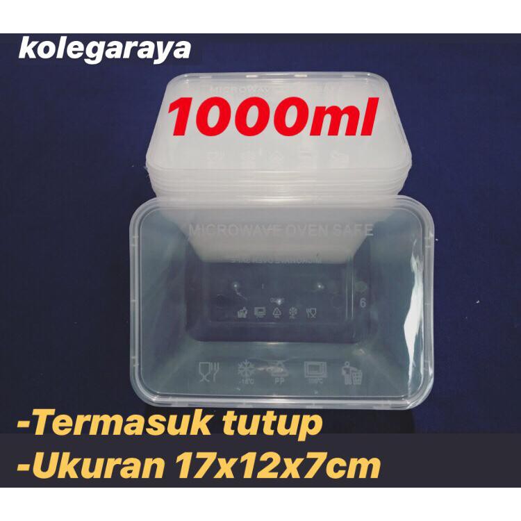 KOTAK MAKAN PLASTIK 1000ML (PERSEGI PANJANG) (ISI 25 PCS)