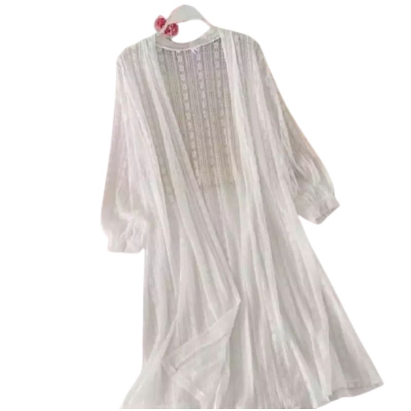 OUTER CARDIGAN BRUKAT PANJANG CARDIGAN BROKAT WANITA PUTIH MODIS KEKINIAN / BEST SELLER