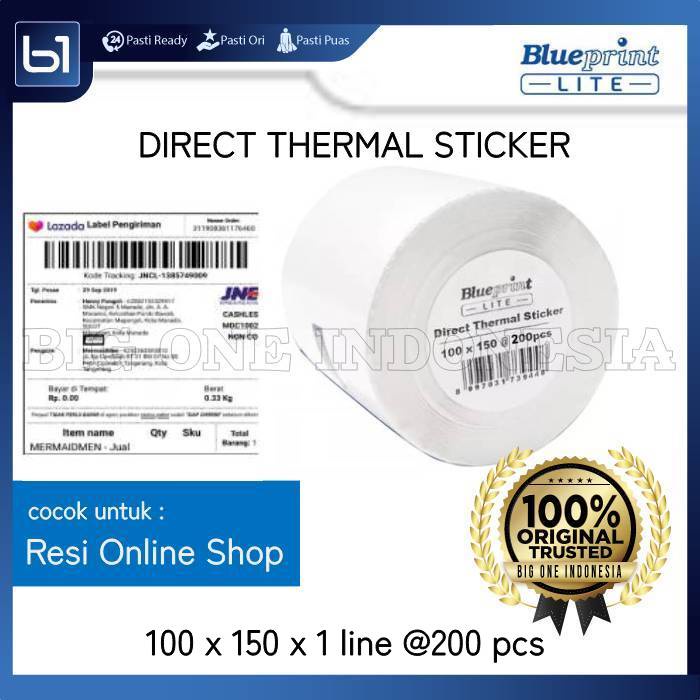 

BLUEPRINT LITE Direct Thermal Sticker 100x150 mm isi 200 Pcs, Blueprint Lite Label Barcode EDC, Label Pengiriman Ekpedisi, Resi Online Shop Ukuran 100 x 150 MM Original