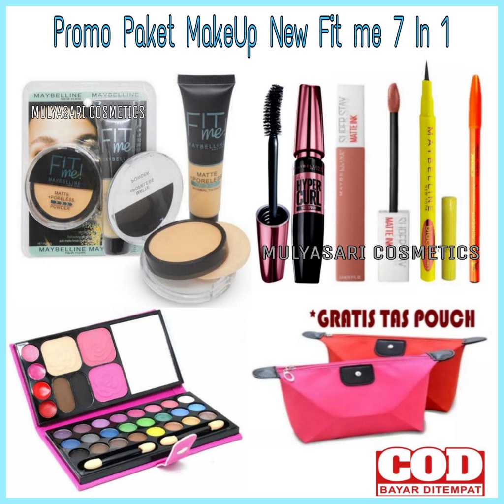 Paket Make Up SET 7 in 1 / Paket Kosmetik Komplit Murah 1 Paket / Paket Make Up New Fit me Super Len