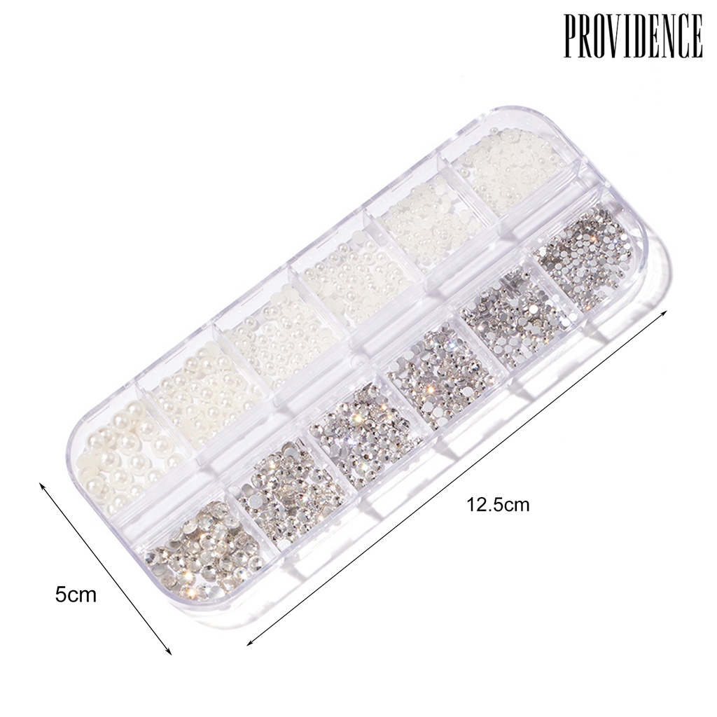 Providence 12Grids/Box Flat Back Nail Art Rhinestone 3D Effect Faux Pearl Style Round Glitters DIY Nail Rhinestones Decoration for Manicure