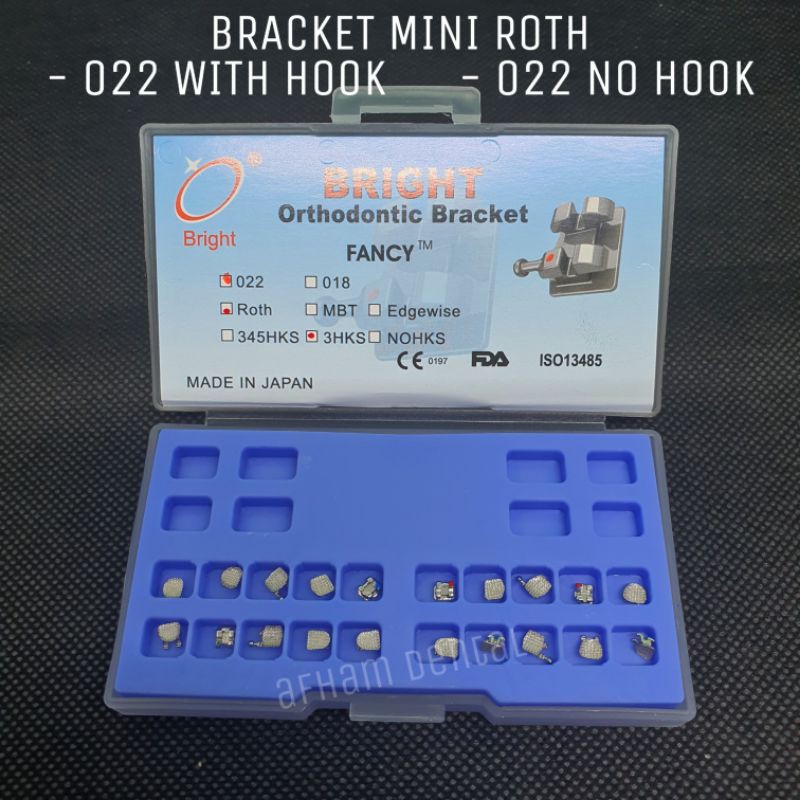 DENTAL BRACKET MINI ROTH 022 WITH HOOK &amp; NO HOOK BEHEL GIGI (BRIGHT)