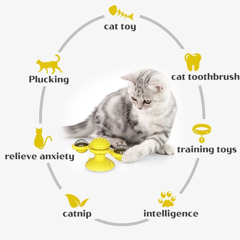 Pet’ oPedia  4 in1 Catnip kecil di dalam Gigitan Kucing Interaktif Otomatis, Mainan Bermain, Menenangkan, Memutar Kincir Angin, Mainan Kucing