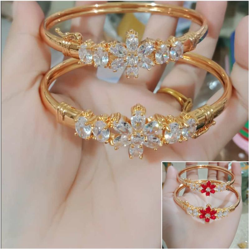 Fourfashion Gelang Bangle Motif Bunga Permata Lapis Emas HH101