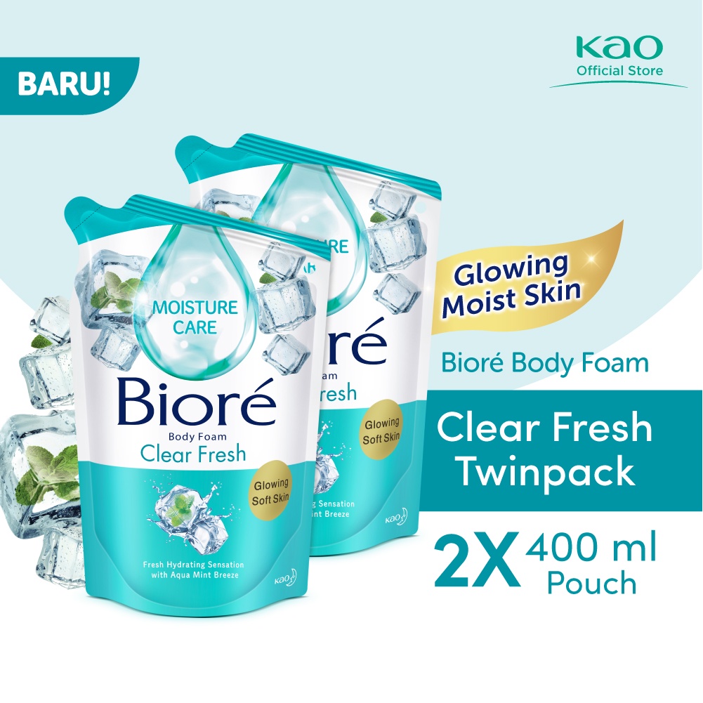 Biore Beauty Sabun Mandi Cair Pelembab Kulit Clear Fresh Aqua Mint Refill 400 ml Twin Pack - Sabun C