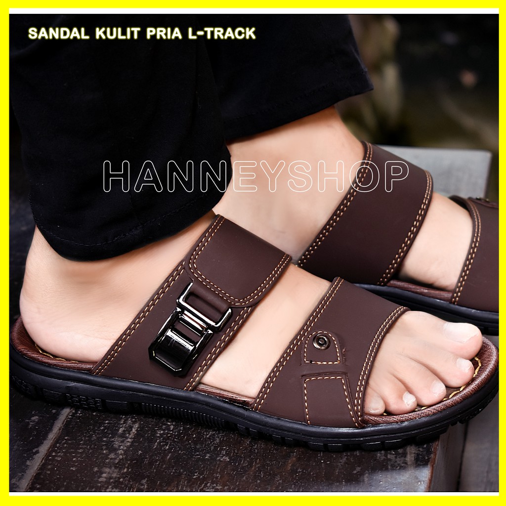 L-TRACK Sandal pria model selop size 39-43 bahan sol pvc non slip upper kulit sintetis sandal kasual pria flip flop slop terbaru keren paling terlaris sandal rokemendasi lebaran