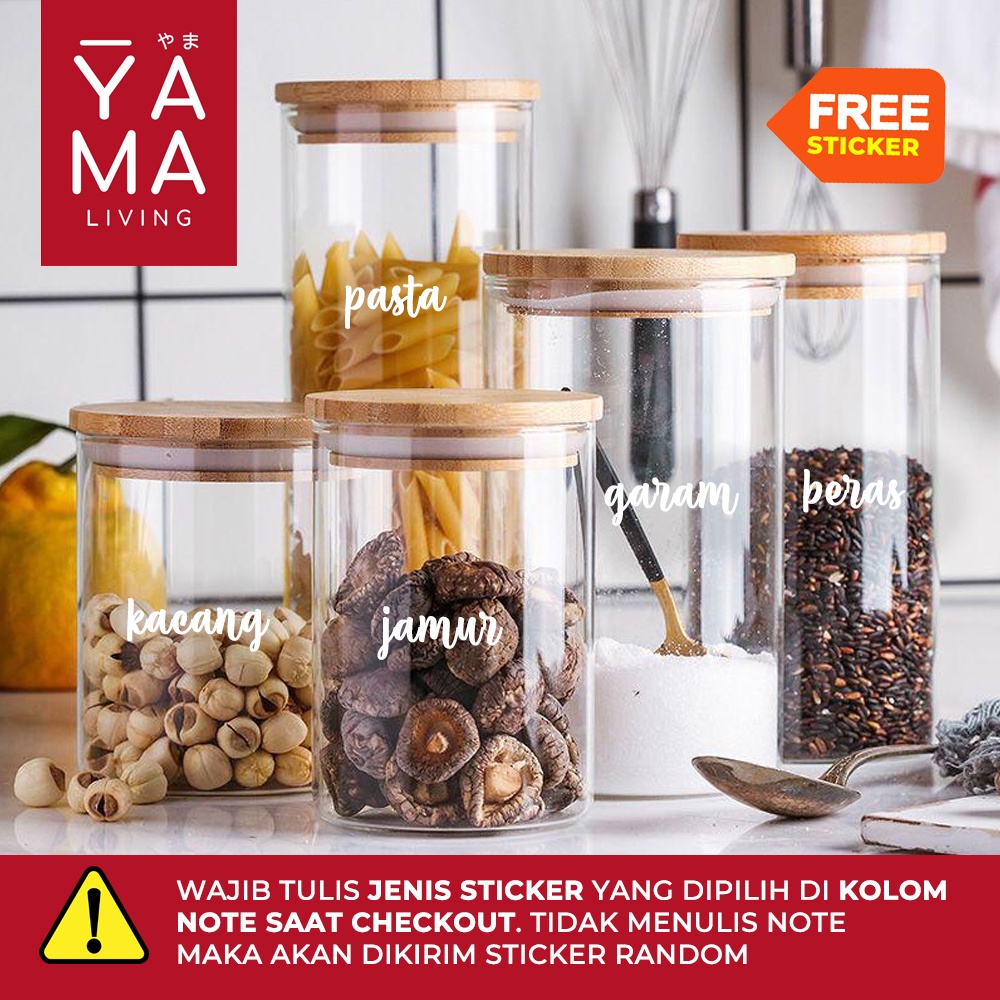 YAMA DASHI 500 ml Seasoning Bamboo Jar Toples Kedap Udara Kaca Tempat Bumbu Dapur Borosilicate Glass