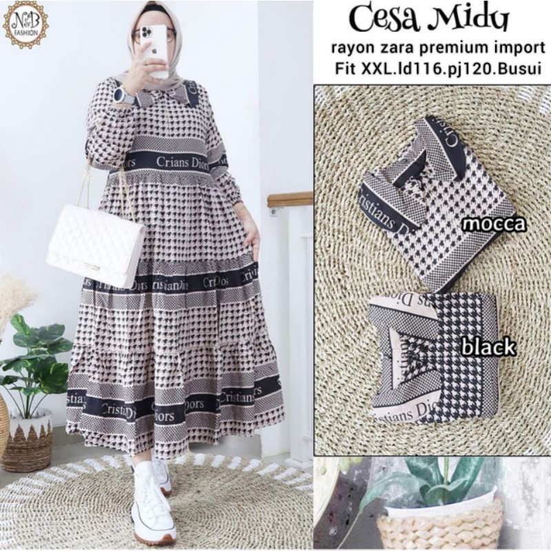 Midi dress bahan rayon zara import ukuran allsize ld 115