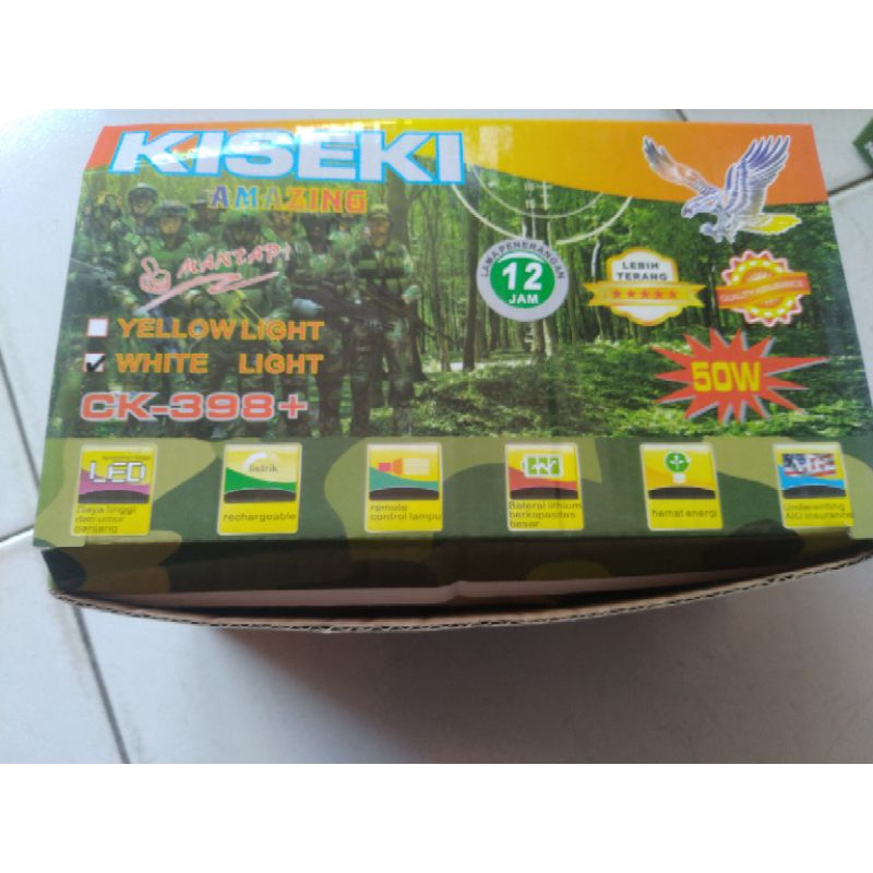 Senter Kepala Kiseki CK 398+ Original 50Watt Tahan Air Hujan Bonus Lampu dan Tas Senter Tahan 12 Jam