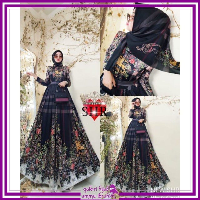 GHUI ~ Ori SHR | READY BB FLOWER MAXI DRESS SCUBA PRINT BB PREMIUM +JILBAB ORI SHR 100%