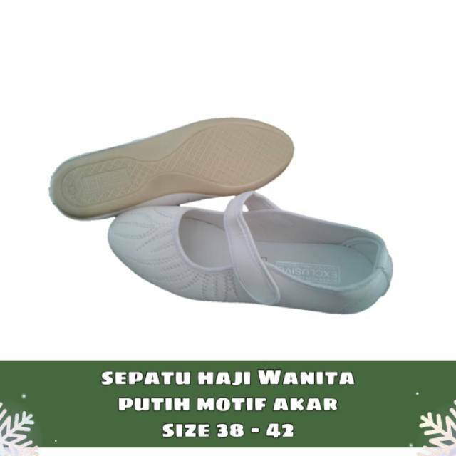 TYS0073 Sandal Sepatu Haji Wanita Putih Akar Polos Perlengkapan Haji Umroh