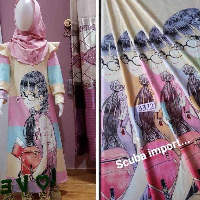 Gamis Anak 2-4 tahun Scuba Printing / Syari Anak Ukuran M/ Muslim Anak - ,