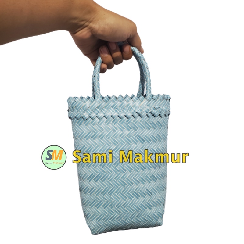 Tas Anyaman Plastik Tinggi Polos untuk Souvenir Tempat Botol Kain Hampers Bingkisan Pernikahan Untuk Tempat Botol Kain