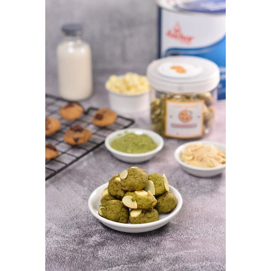 

Matcha almond mini cookies in jar