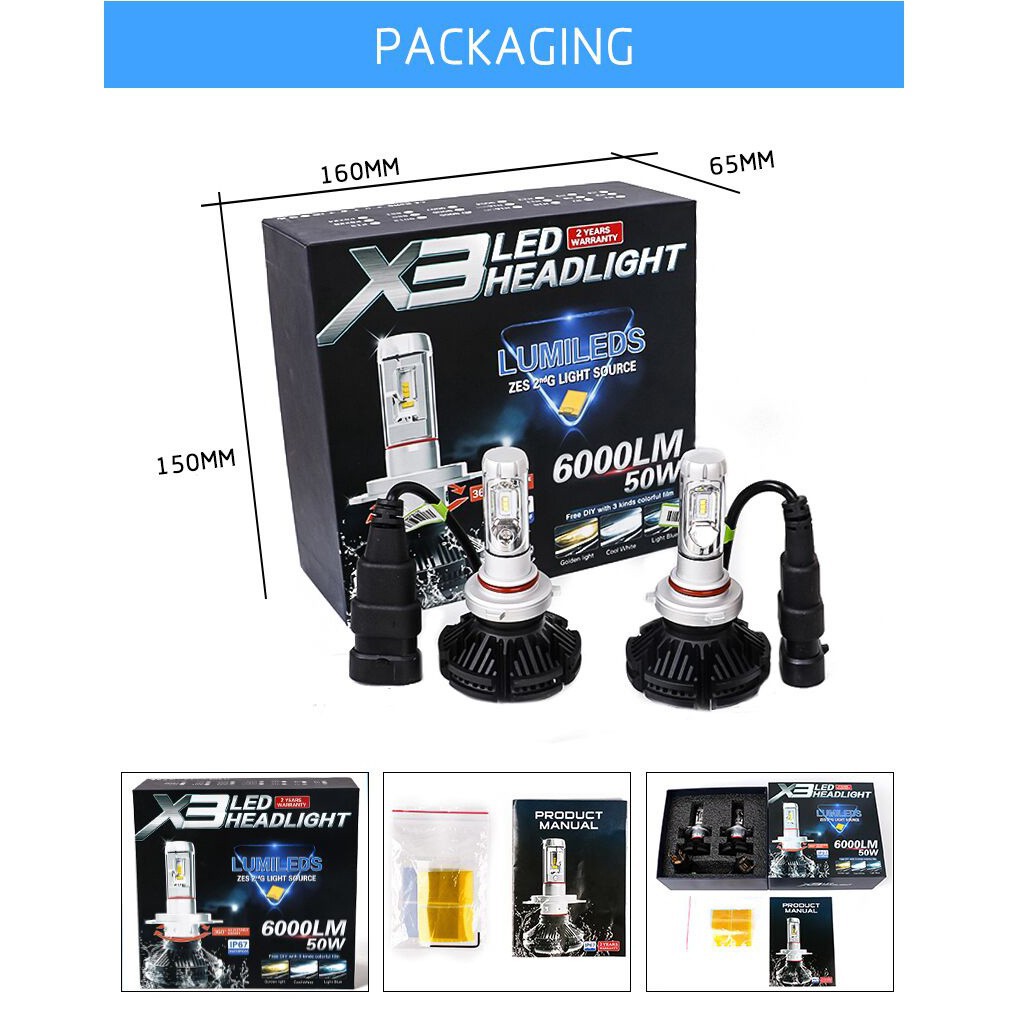 2pcs【In stock】Original X3 LED H4/H7/H11/9005 Car Headlight Bulbs Auto Headlamp