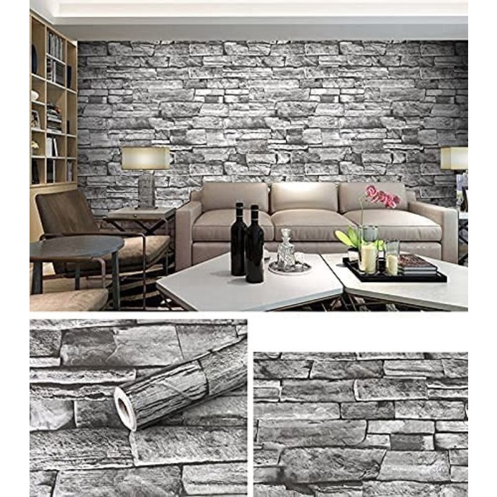 Wallpaper Sticker Dinding Motif Batu Alam  Hitam Minimalist