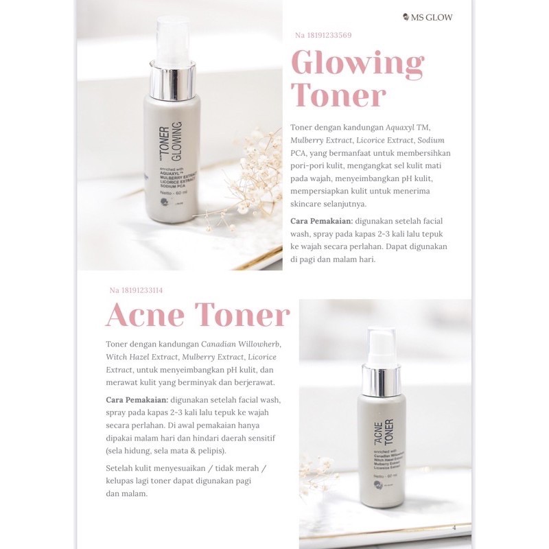 MS GLOW Acne Clear Toner Indonesia / Glowing Facial Wash Serum Night Cream Clay Mask Eye Gel Masker