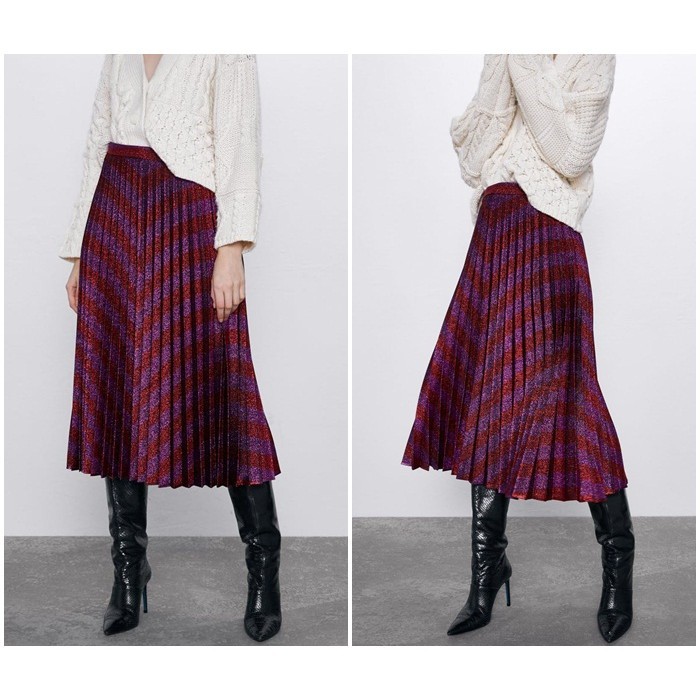 [baju wanita korea]  Rok Panjang Midi Skirt Plisket Wanita Korea Import Merah Red