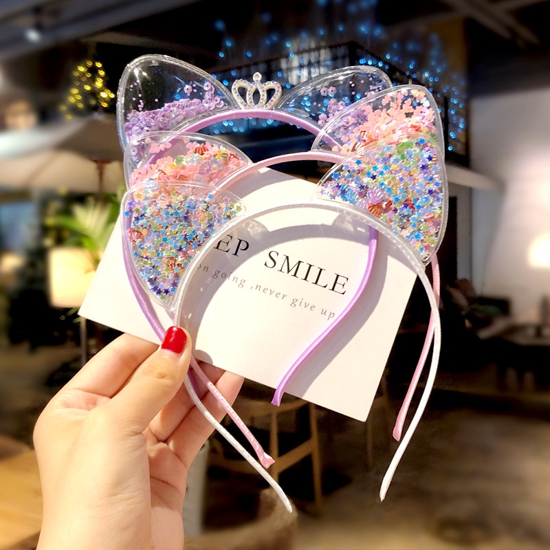 Fashion Cartooon Glitter Telinga Kucing Bando Pasir Hisap Payet Rambut Hoops Bayi Perempuan Hairband Lucu Hiasan Kepala Anak Mahkota Hiasan Kepala Putri Aksesoris Rambut