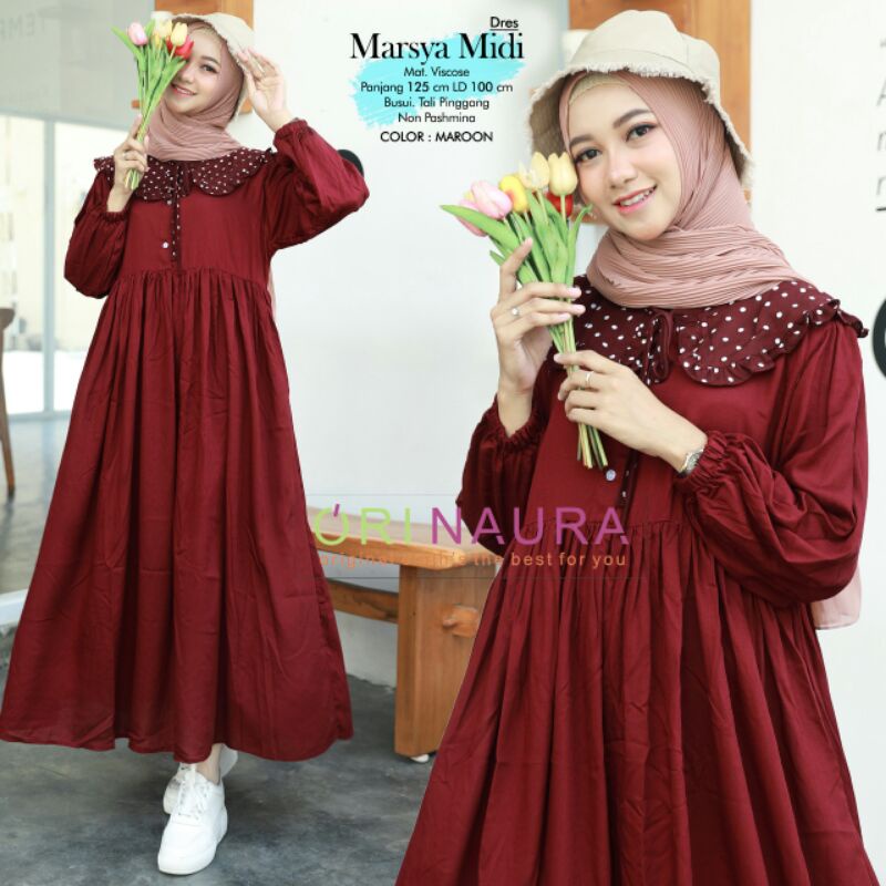 MARSYA MIDI Dress Wanita Muslim Ori by Naura