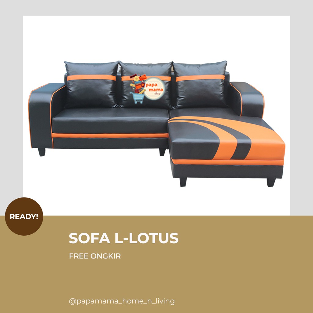 sofa tamu minimalis cantik lotus   sofa sudut l corak unit free bantal   medan papamama shop grosir