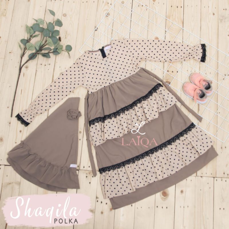 Gamis Anak Shaqila Polka Series Mocca 3- 8 th By Laiqa