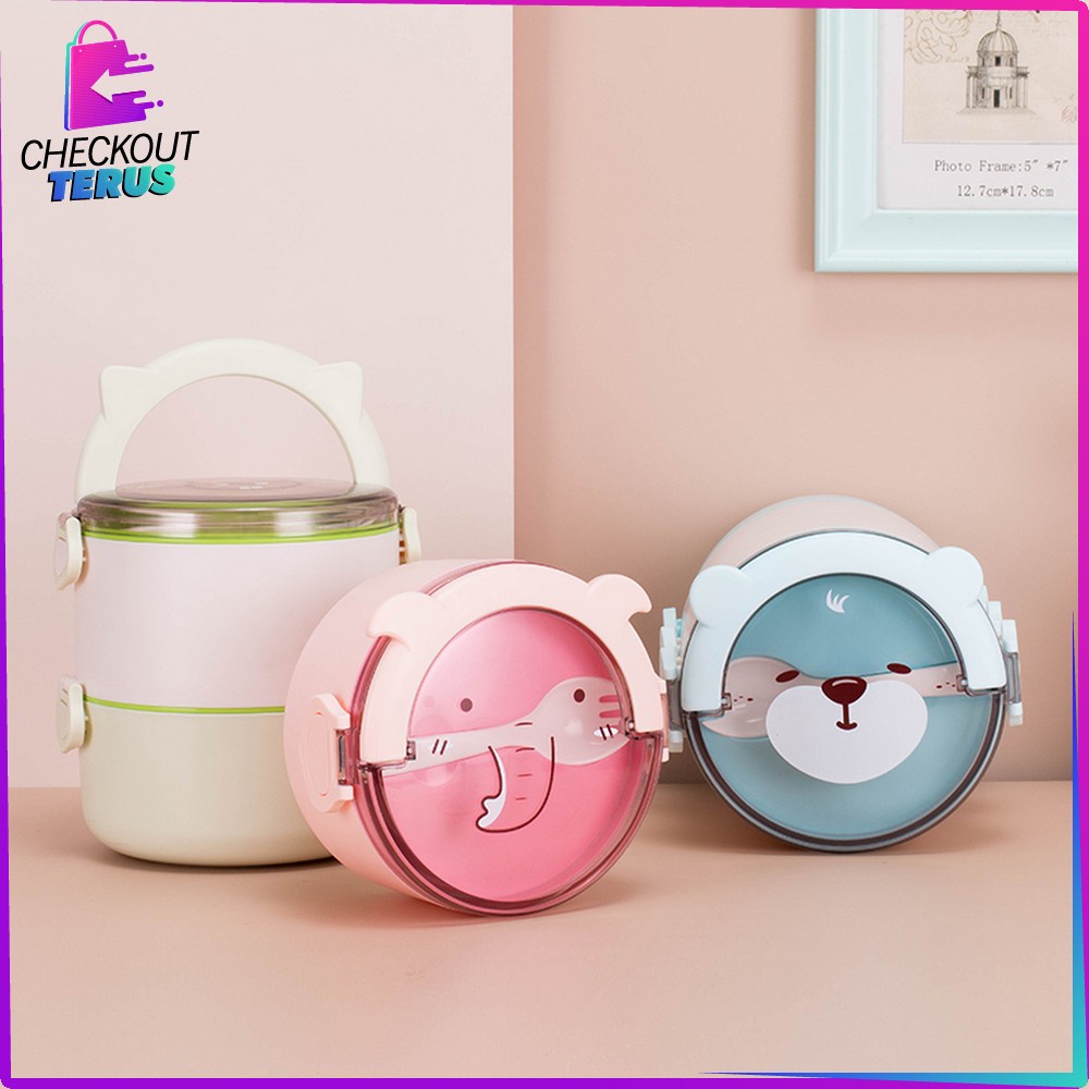 CT C447 Tempat Makan Anak 3 Tingkat Karakter Motif Lucu Kotak Bekal Anak Rantang Susun Anak Lunch Box Set BPA FREE