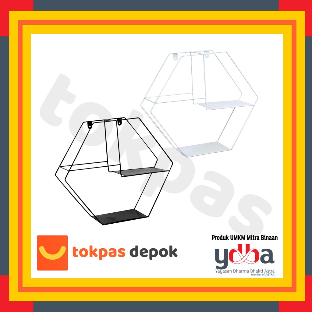 Rak Dinding Hexagonal Besi / Rak Dinding Pajangan Gantung Tempel