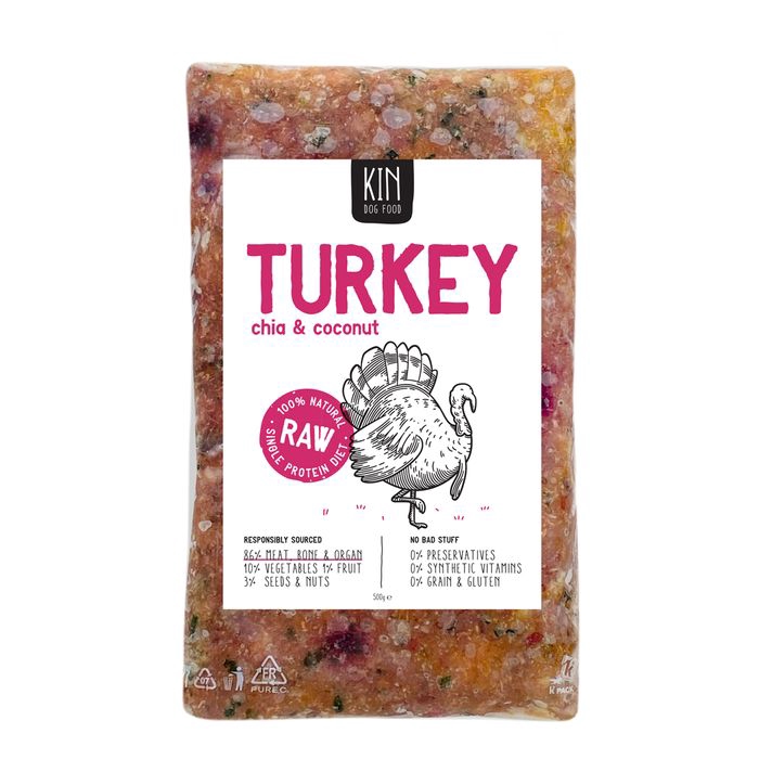 

KINDOGFOOD Makanan Anjing RAW Turkey , Chia and Coconut 500GR