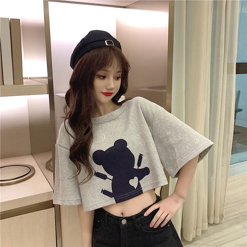 [littlecrab] Kaos Crop Jerry Love Atasan Wanita Trend Kekinian Croptop Oversize Mouse Tikus Suntik Lucu Korean Style