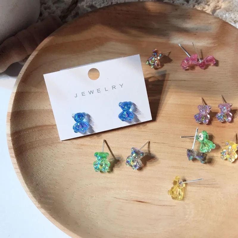 1 Pasang Anting Stud Desain Kartun Beruang Warna-Warni Permen Bahan Resin Untuk Anak Perempuan