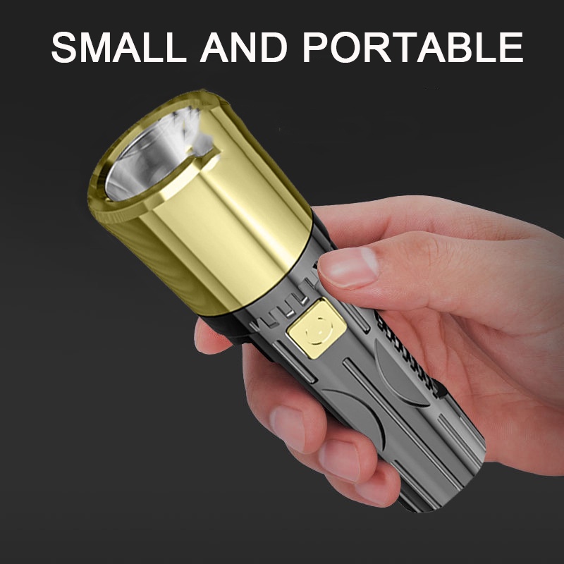 Lampu Senter LED Portable Tahan Lama Dengan USB Rechargeable Untuk Outdoor