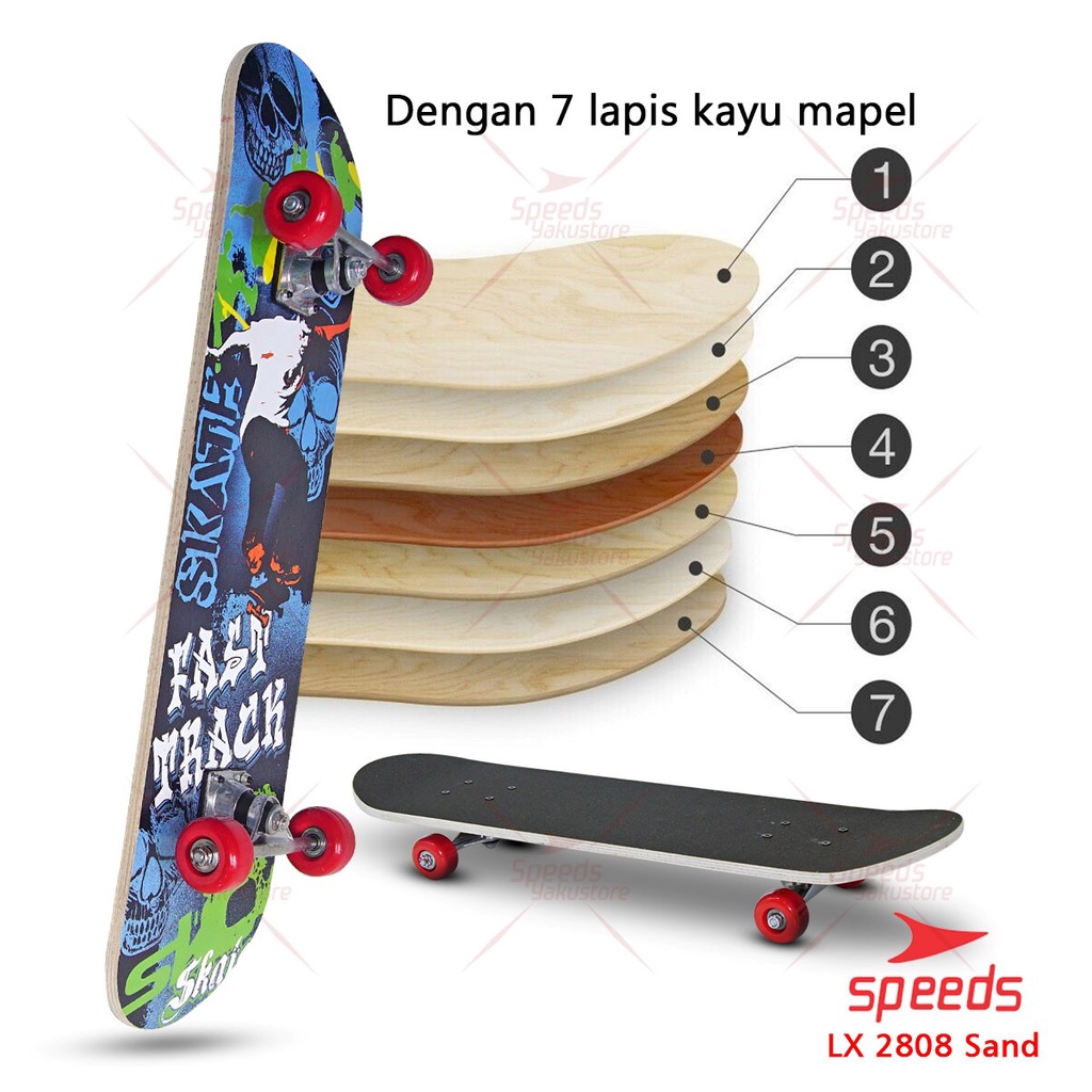 SPEEDS Papan Skateboard FullSet Dewasa Besar Alas Pasir Kayu Skate Board LX 028-2808 Sans