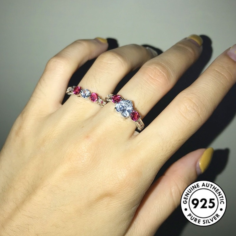 Set Cincin Sterling Silver 925 Dengan Ruby Bentuk Hati Untuk Wanita