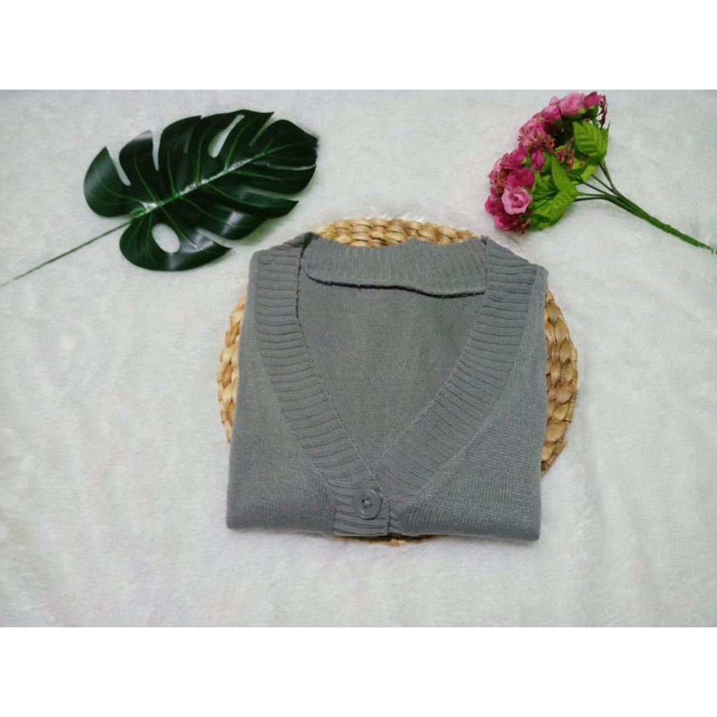 CARDIGAN RAJUT WANITA/CARDIGAN CROP/CROP CARDY/KARDIGAN RAJUT TERBARU/SHELY BUTTON-ABU MUDA