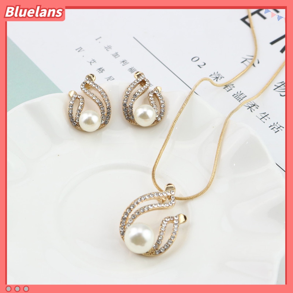 Bluelans Faux Pearl Water Drop Charm Pendant Earrings Necklace Socialite Lady Jewelry Set